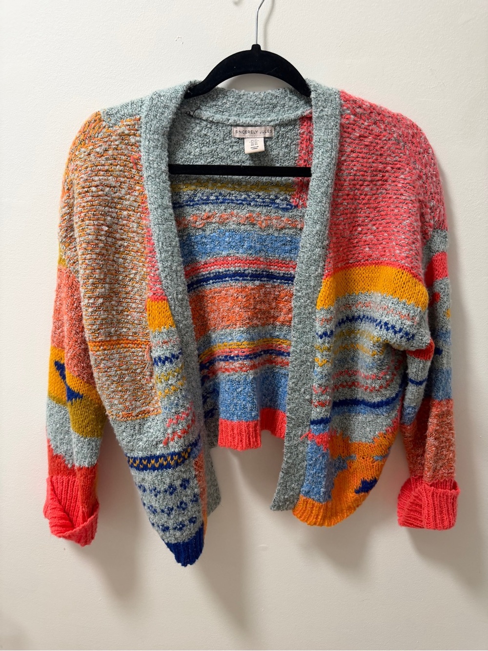 Sincerely Jules Multicolored Patchwork Open Front Cardigan